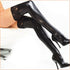 Floral Lace Trim Wet-Look Black Stockings